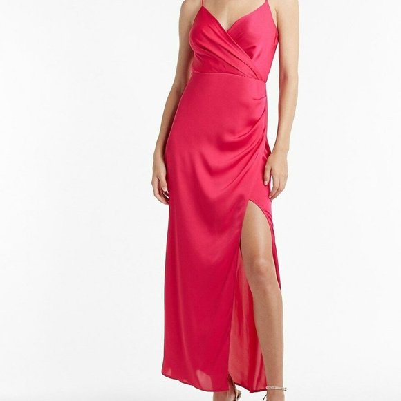Express Dresses & Skirts - Express Pink Satin Wrap Front Maxi Slip Dress